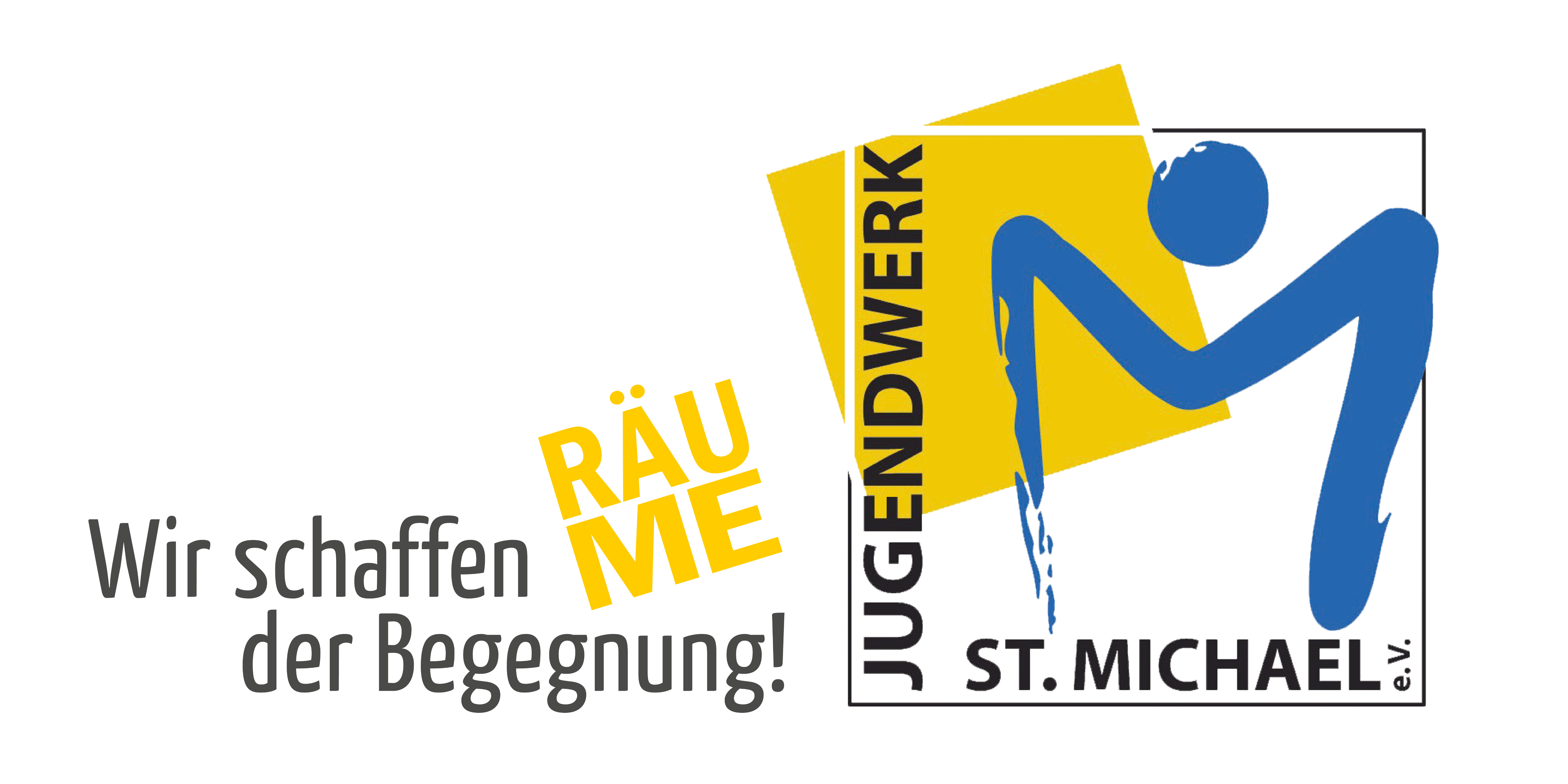 Logo des Jugendwerks St. Michael mit M-Symbol und Slogan.